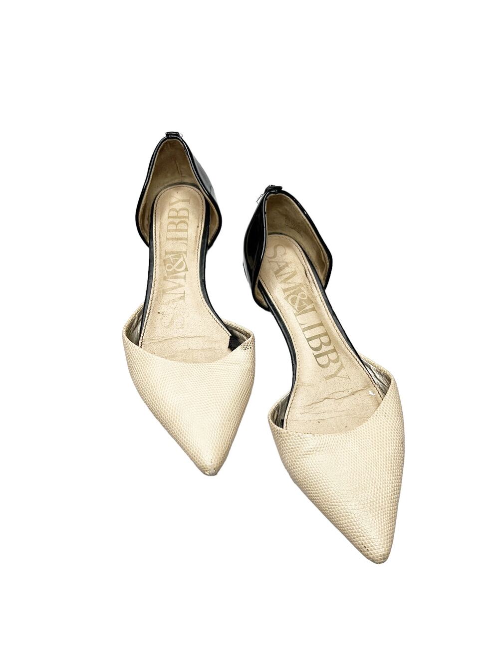 Sam & Libby Nude Black Pebble Faux-Leather Slip-On Flats Pointed Toe Sz US 6.5